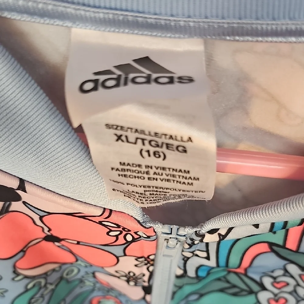 Adidas Kids Floral Bomber Jacket - Blue and Pink